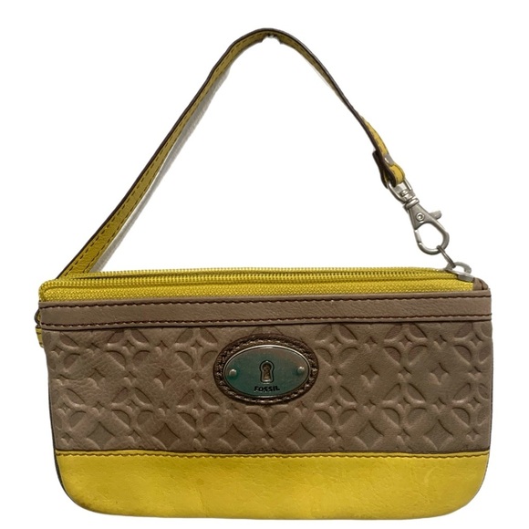 Fossil Handbags - Fossil Taupe and Yellow Embossed Wristlet